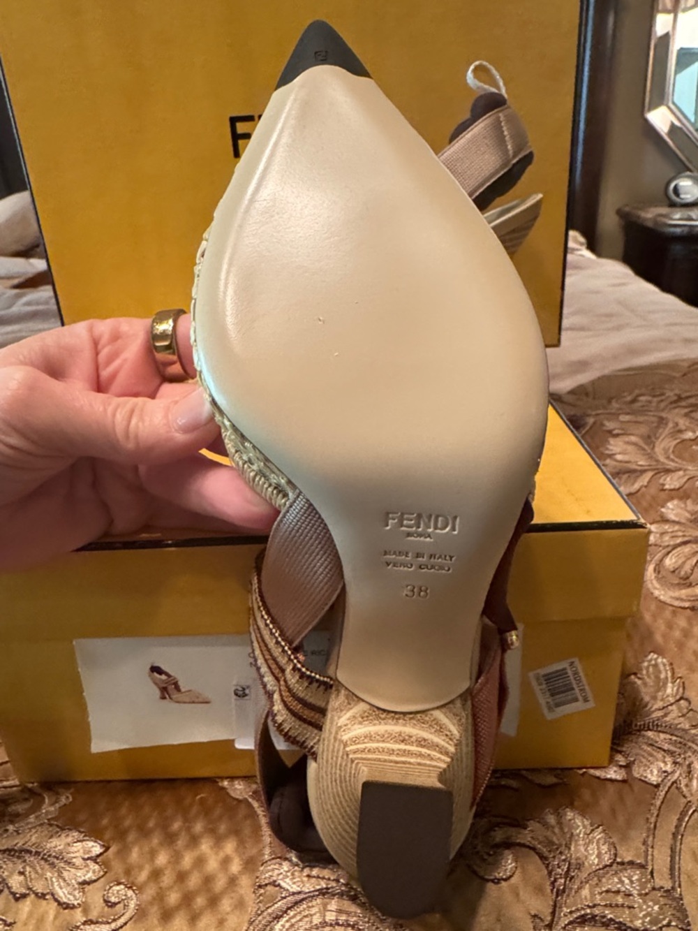 Fendi Colibri Rete Nudo Rafia Pointed Slingback Heels - Picture 5 of 10